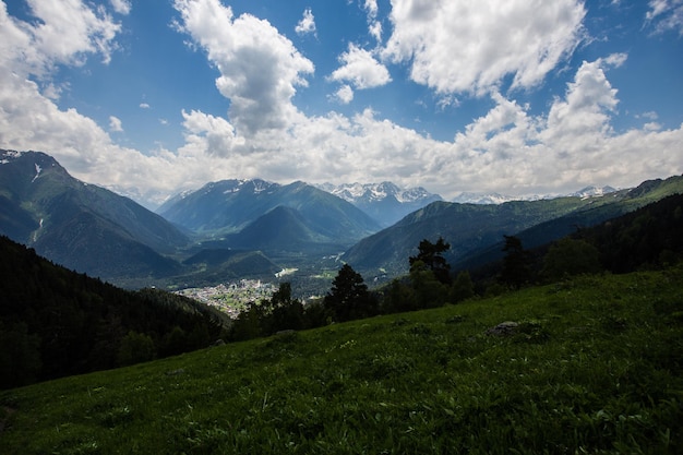 Magnificent view of Caucasus Mountains and sky