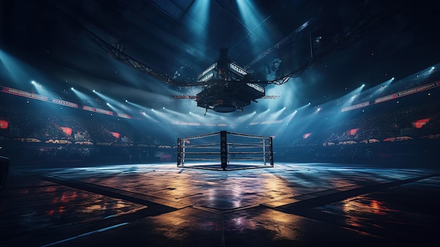 Magnificent world boxing arena with twinkling lights