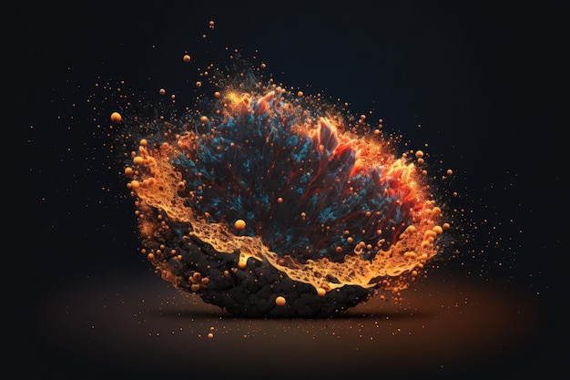 Magnified shiny orange liquid particles floating in the air created using generative ai technology