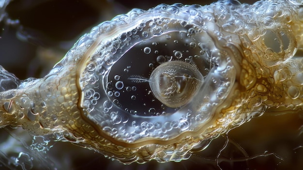 A magnified view of a nematode egg with a textured outer surface and a clear developing embryo