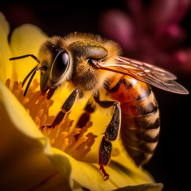 magnifique bee on a flower in closeup ai generated