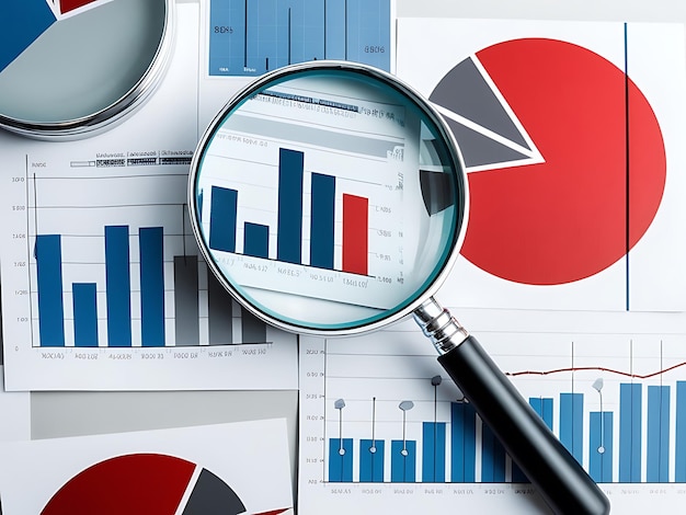 Magnifying Glass on Graph Paper for Financial Analysis Investment and Banking Statistics