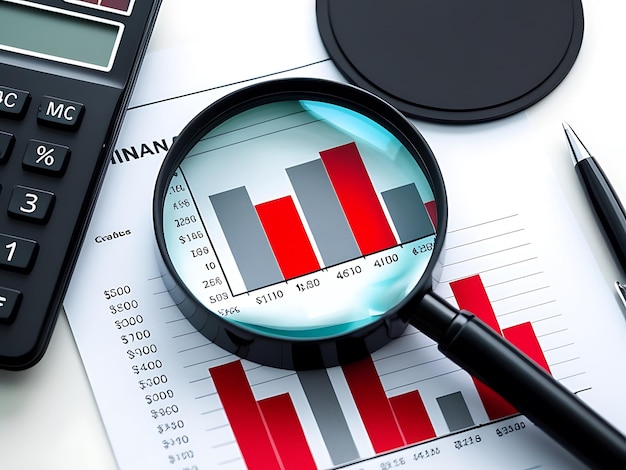 Magnifying Glass on Graph Paper for Financial Analysis Investment and Banking Statistics