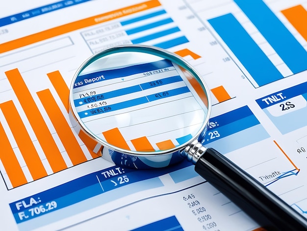 Magnifying Glass on Graph Paper for Financial Analysis Investment and Banking Statistics