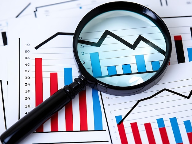 Magnifying Glass on Graph Paper for Financial Analysis Investment and Banking Statistics