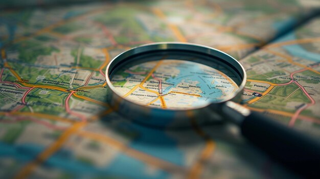 a magnifying glass is on a map with a magnifying glass