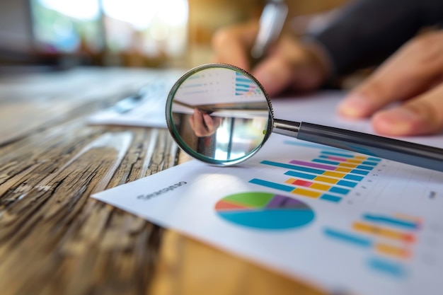 a magnifying glass is on a piece of paper with a graph on it