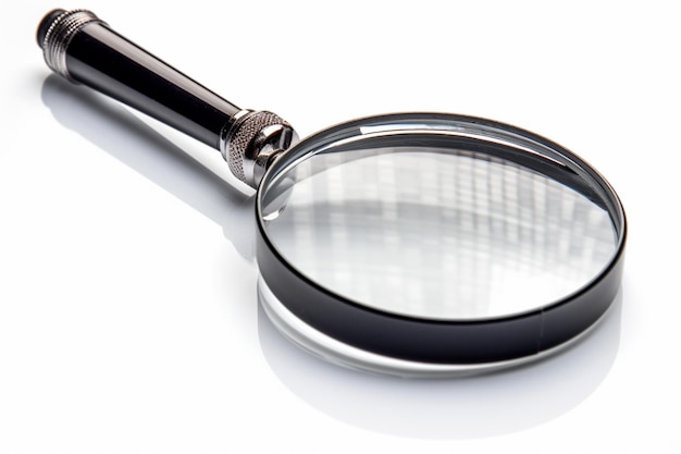 A magnifying glass is on a white background