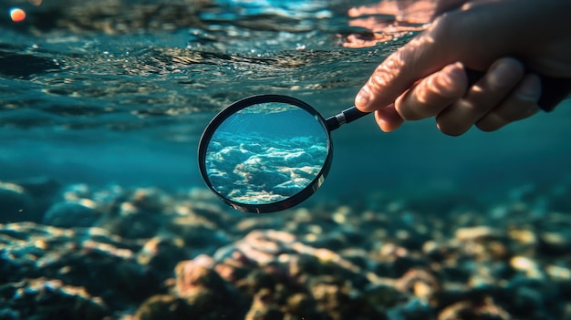 Photo magnifying glass under the water