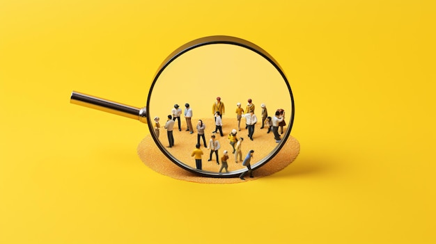 a magnifying glass with people standing in front of it