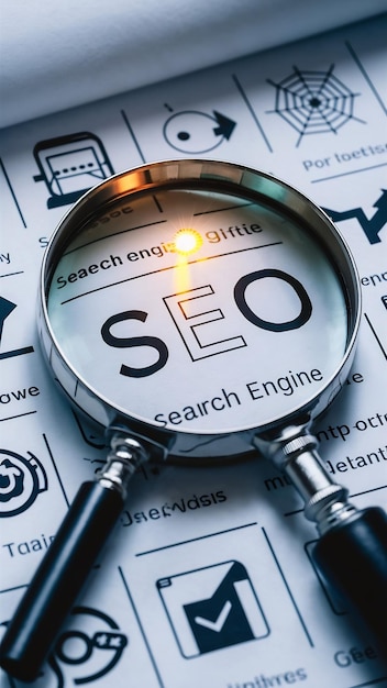 Magnifying glass with seo concepts