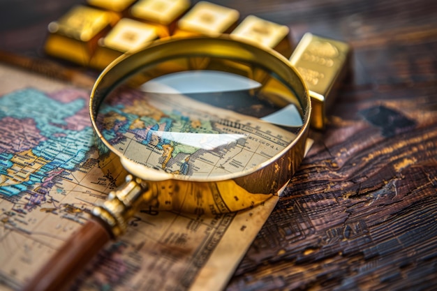 Photo magnifying glass on a world map