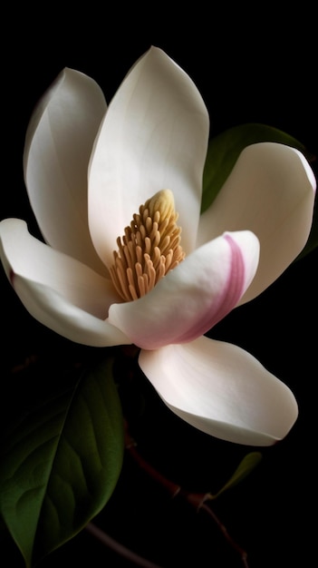 Photo a magnolia flower is shown in a close up view.