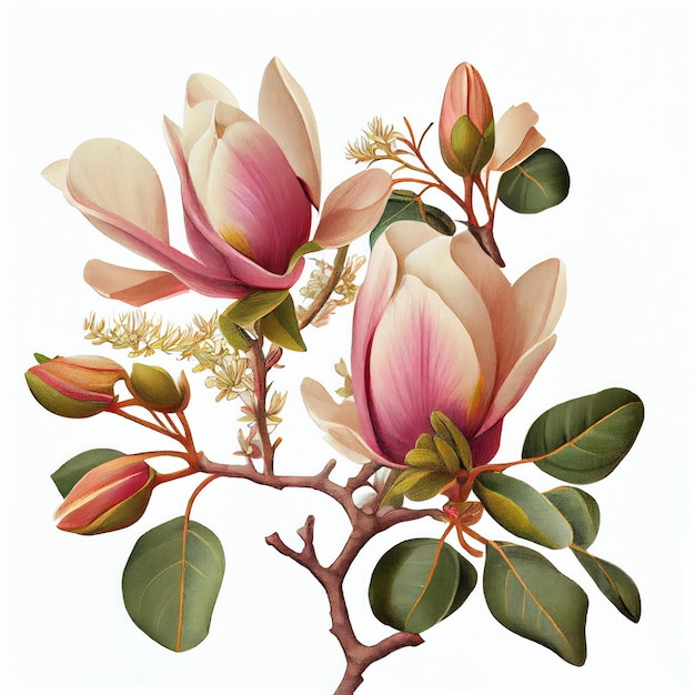 Magnolia Flower Isolated Vintage Painting White Magnolia Drawing Abstract Generative AI Illustration