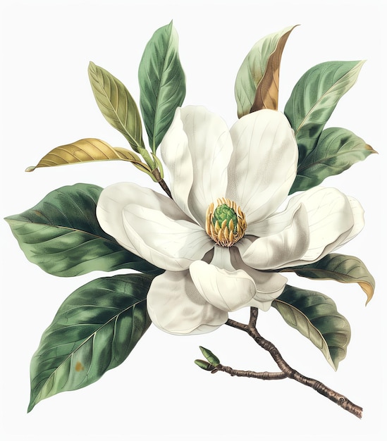 Magnolia flower isolated on white background old botanical illustration