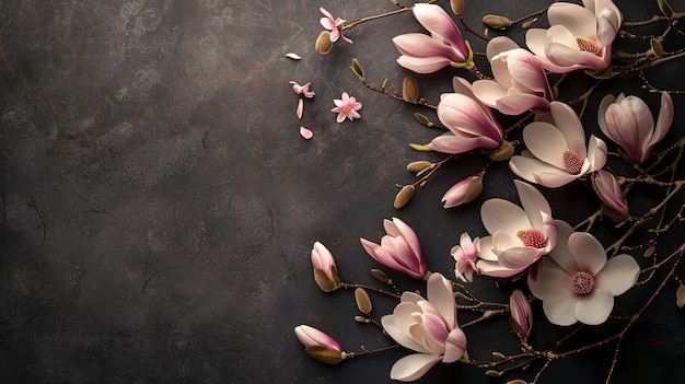 Photo a magnolia tree with blossoming flowers during generative ai