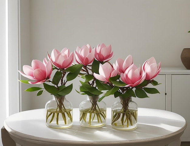 Magnolia warm flowers Magnolia flowers sun shine day view in flower vase AI generated