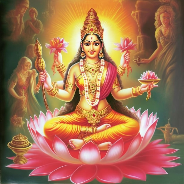 Maha lakshmi images download mah laxmi goddess on lotus images generative ai