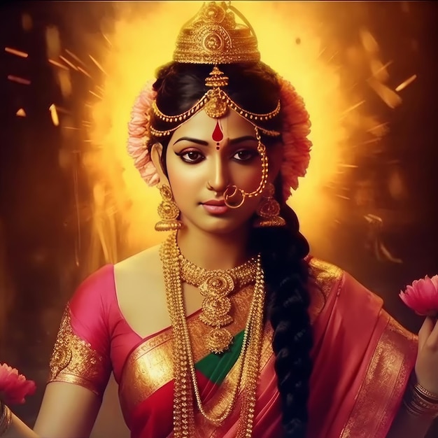 Maha lakshmi images download mah laxmi goddess on lotus images generative ai