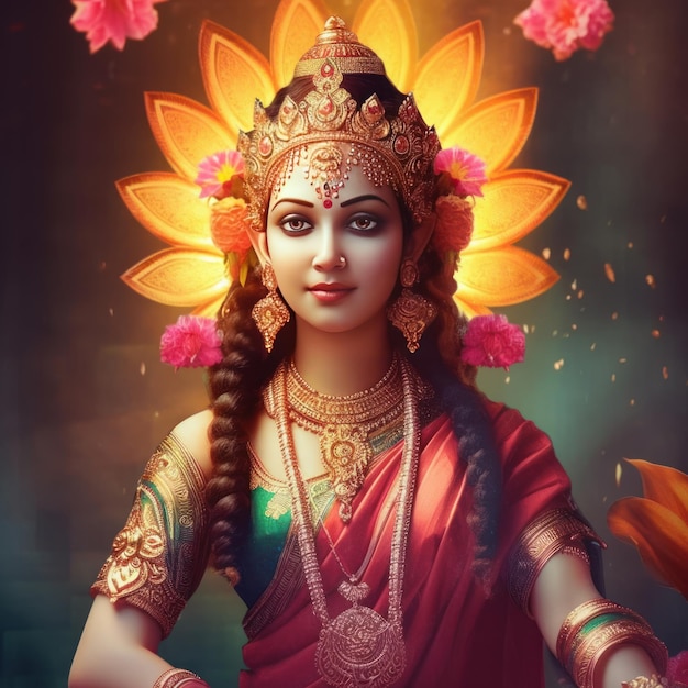 Maha lakshmi images download mah laxmi goddess on lotus images generative ai