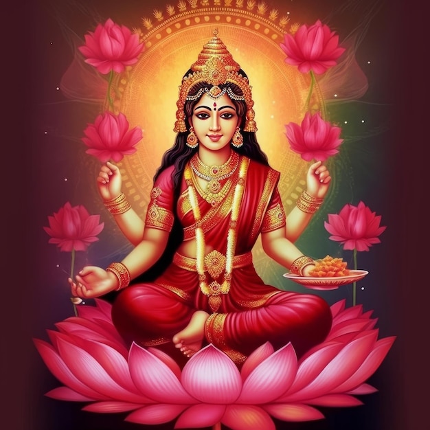 Maha lakshmi images download mah laxmi goddess on lotus images generative ai