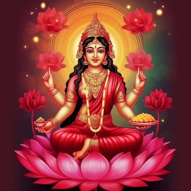 Maha lakshmi images download mah laxmi goddess on lotus images generative ai