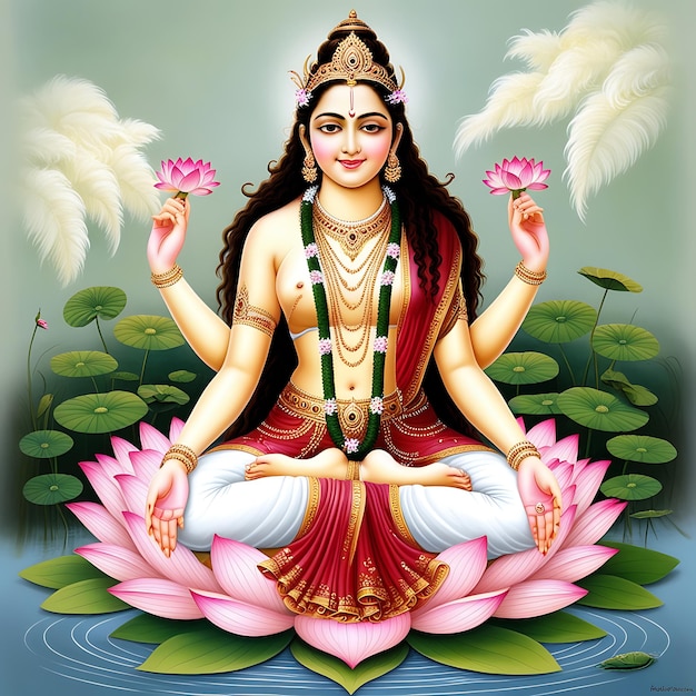 Photo maha laxmi goddess on lotus