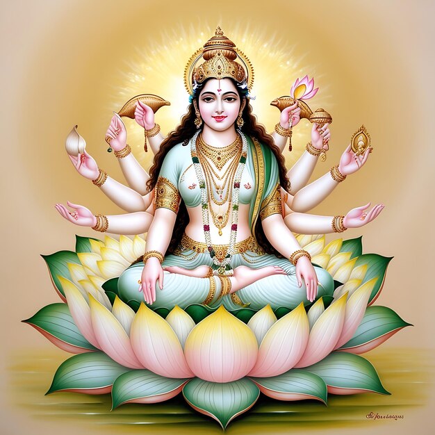 Photo maha laxmi goddess on lotus