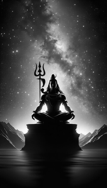 Photo maha shivratri background illustration with lord shiva at night with trident