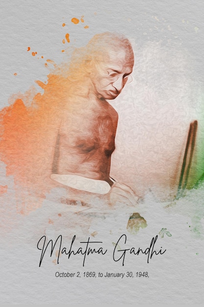 Mahatma Gandhi Water Color Portrait Post for social media