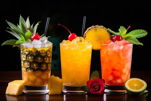 Mai Tai Cocktails with Fresh Fruit Garnishes