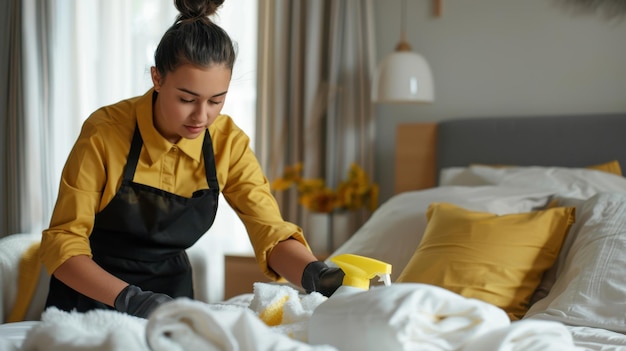 Photo the maid cleaning hotel room