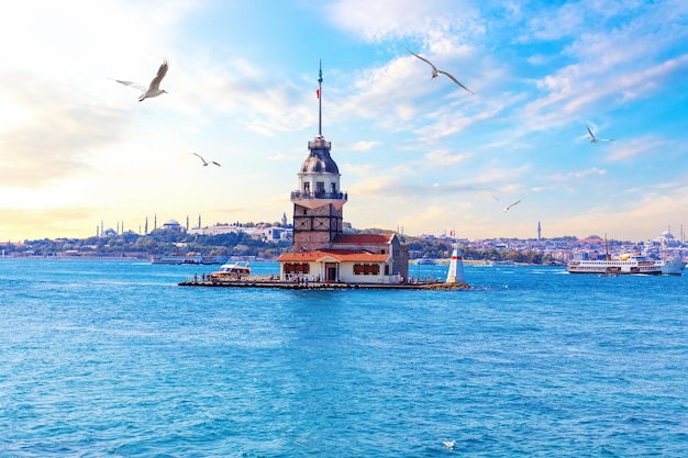 Maiden's Tower in Istanbul Turkey sea view