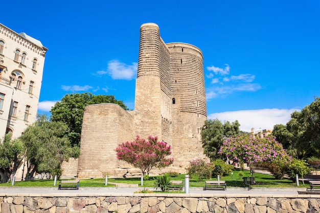 The Maiden Tower also known as Giz Galasi, located in the Old City in Baku, Azerbaijan. Maiden Tower was built in the 12th century as part of the walled city.