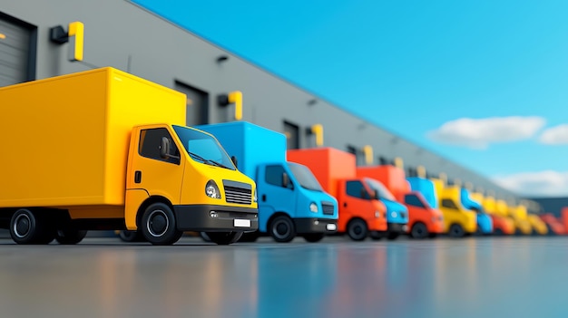 Mail trucks lined up outside a postal distribution center ready for daily deliveries