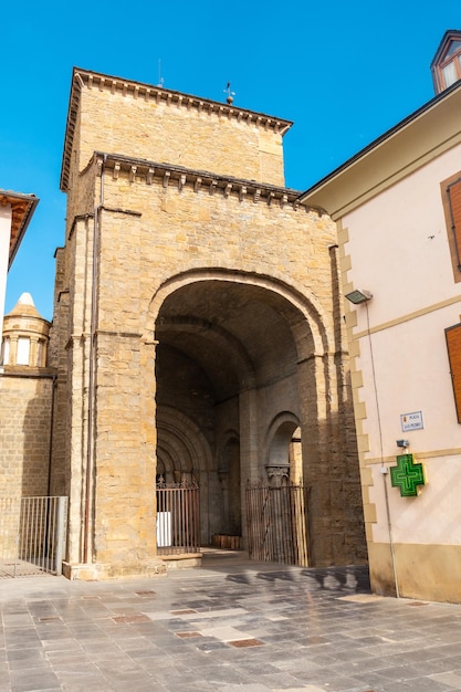 Main entrance of the Cathedral of San Pedro de Jaca in Aragon Spain