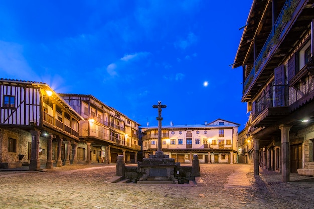 Main Square with a commemorative cross in La Alberca Salamanca