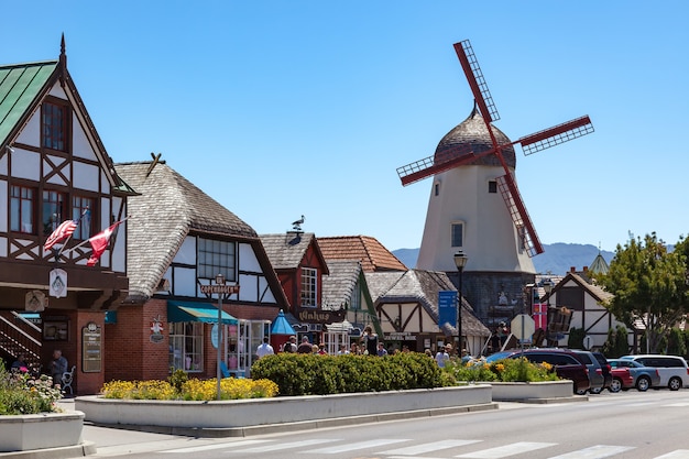 Main street in Solvang California USA on August 9 2011 Unidentified people