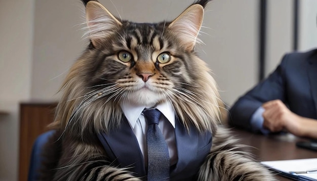 Photo maine coon breed cat dressed up specialist manager