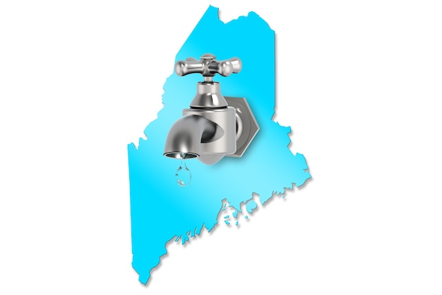 Maine map with water faucet for water shortage concept