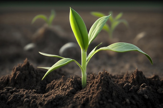 The maize in the field is still young and green young plants of corn