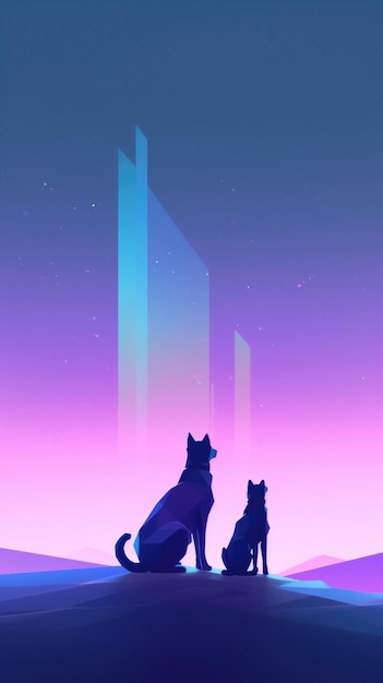 majestetic cybernetic dogs looking at gradient sky mobile background