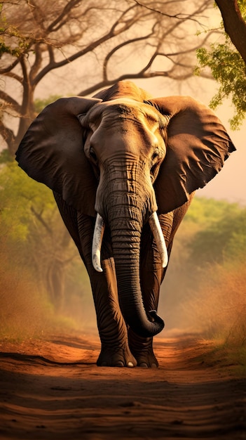 Majestic African Elephant Roaming in the Sunlit Plains of Africa