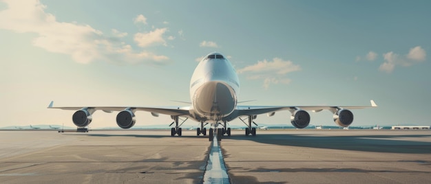 Majestic airplane on runway epitome of human ingenuity in travel