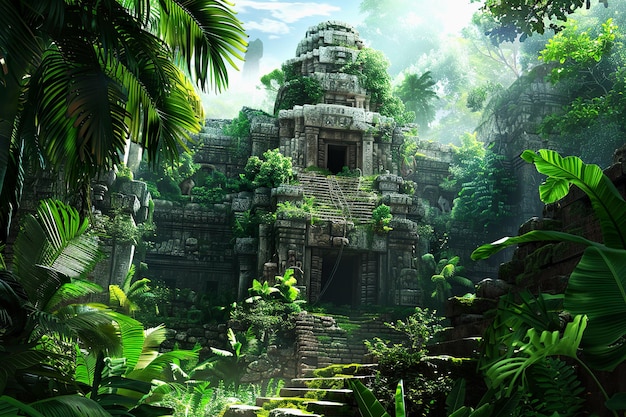 Majestic ancient ruins in jungle background Ancient ruins and majestic architecture