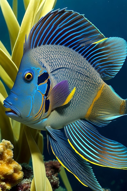 A majestic angelfish with its vibrant colors and intricate patterns AI_generated