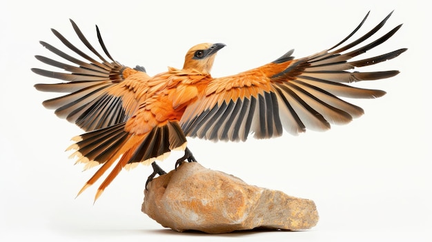 Majestic Archaeopteryx fossil with detailed feathers wings spread isolated on white background