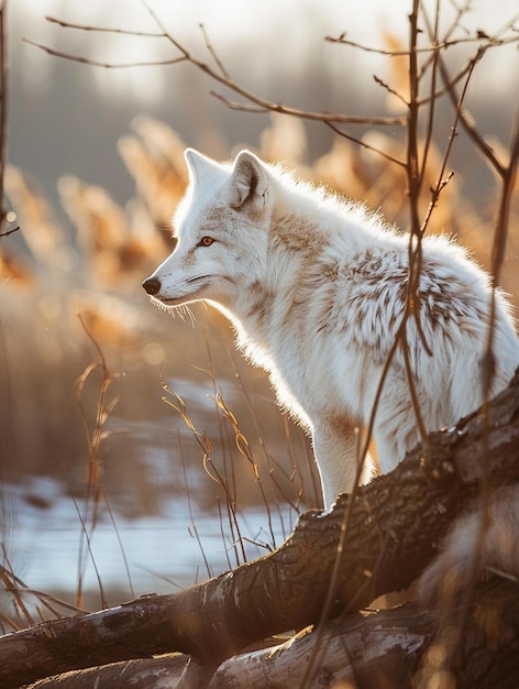 Photo majestic arctic fox in winter sunlight wildlife photography