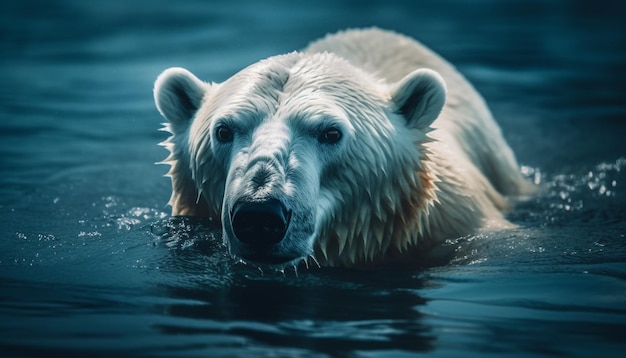 Majestic arctic mammal swimming in tranquil icy waters generated by artificial intelligence