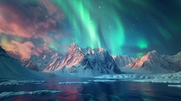 Majestic Aurora Borealis Snowy Mountains View